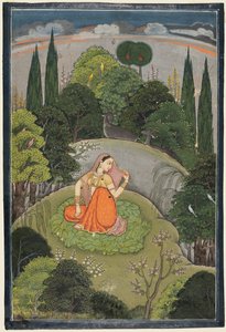 Die Heldin, die sehnsüchtig auf ihren abwesenden Liebhaber wartet Utka Nayika, ca. 1760-1765 von Unbekannt