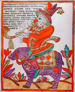Der Narr Farnos die rote Nase, Lubok-Druck, 18. Jahrhundert