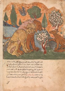 Der Löwenkönig, mit seiner Mutter, empfängt Dimna, Folio aus einem Kalila wa Dimna, 18. Jahrhundert von Unbekannt