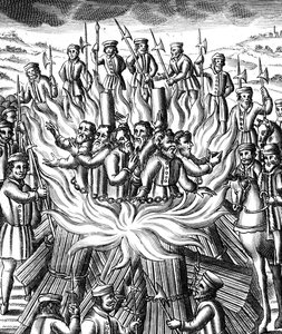 Das Martyrium von sechs Männern in Brainford, 1558 von Unbekannt