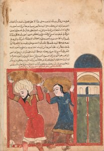 Der Kaufmann und sein Komplize tragen Waren weg, Folio aus einem Kalila wa Dimna