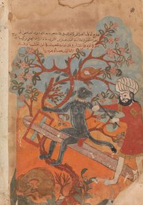 Der Affe versucht sich in der Tischlerei, Folio aus einem Kalila wa Dimna, 18. Jahrhundert von Unbekannt