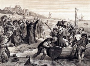 Die Pilgerväter verlassen Delft Haven auf ihrer Reise nach Amerika, Juli 1620 von Unbekannt