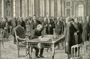 Der Premierminister von Großbritannien unterzeichnet den Friedensvertrag, 1919 von Unbekannt