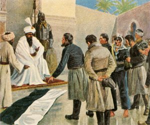 Die preußische Flagge vor dem Sultan von Marokko, 1780, 1936 von Unbekannt