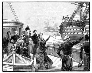 Die Königin winkt dem Flaggschiff des Herzogs von Wellington zu, um 1850er, 1888 von Unbekannt