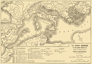 Die römischen Herrschaftsgebiete im zweiten Jahrhundert v. Chr. mit den Daten der wichtigsten Erwerbungen, 1890