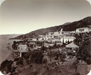 Das Rossikon St. Panteleimon Kloster auf dem Berg Athos, Griechenland, 1860er Jahre