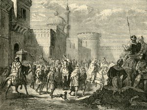 Die Sarazenen verlassen Narbonne, zurückgegeben an die Franken, 737 n. Chr., 1890 von Unbekannt
