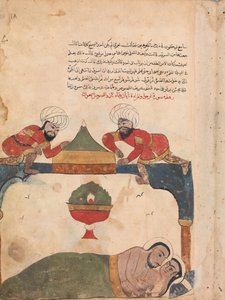 Die Diebe auf dem Dach wecken den Kaufmann, Folio aus einem Kalila wa Dimna von Unbekannt