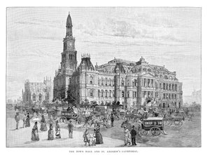 Das Rathaus und die St. Andrews Kathedrale, Sydney, New South Wales, Australien, 1886 von Unbekannt