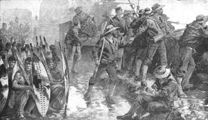 Der Zulukrieg, 1879: Männer der H.M.S. Shah im Laager bei Ginghilovo, 1901 von Unbekannt