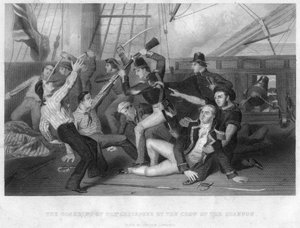 Das Entern der HMS Chesapeake durch die Besatzung der HMS Shannon, 1813 von Unbekannt