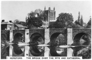 Die Brücke über den Wye und die Kathedrale, Hereford, 1936 von Unbekannt
