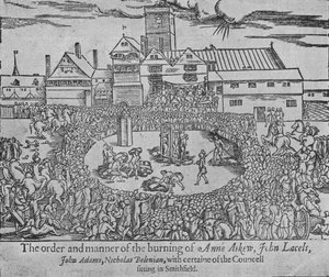 Die Verbrennung von Anne Askew, John Lascelles, John Adams und Nicholas Belenian, 1546, 1904