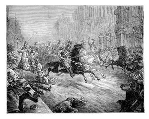 Der Staatsstreich, Lanzenreiter stürmen die Menge in den Boulevards von Paris, 19. Jahrhundert von Unbekannt