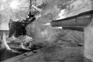 Die Kanonen eines japanischen Schlachtschiffs, Russisch-Japanischer Krieg, 1904