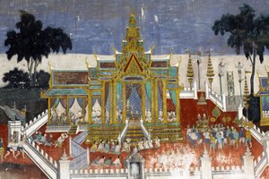 Das Innere der Silberpagodenmauern ist mit Wandmalereien bedeckt, die Geschichten aus dem Reamker darstellen, d.h. die Khmer-Version des klassischen indischen Epos, des Ramayana. Einige Abschnitte der Wandmalereien sind beschädigt und verwittert. Die Wandm von Unbekannt