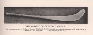 Der älteste bekannte Cricket-Schläger, 1912