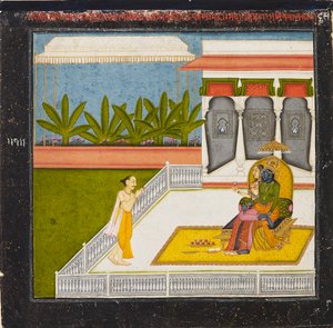 Der Dichter Bihari Lal verehrt Krishna und Radha, ca. 1760