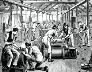 Die Pumpenwerkstatt in einem Werk in Cornwall, ca. 1880