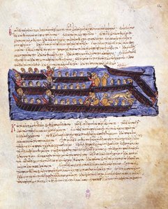 Die Abwehr des russischen Angriffs auf Konstantinopel im Jahr 941 durch die byzantinische Flotte Miniatur aus von Unbekannt