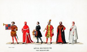 Theaterkostümentwürfe für Shakespeares Stück, Heinrich VIII, 19. Jahrhundert von Unbekannt