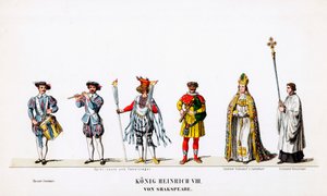 Theaterkostümentwürfe für Shakespeares Stück, Heinrich VIII., 19. Jahrhundert von Unbekannt