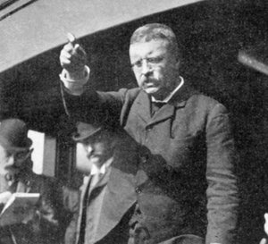 Theodore Roosevelt spricht bei einem Treffen im Bundesstaat New York, 1901