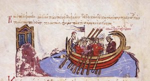 Thomas der Slawe flieht zu den Arabern, Miniatur aus dem Madrid Skylitzes, 11.-12. Jahrhundert von Unbekannt