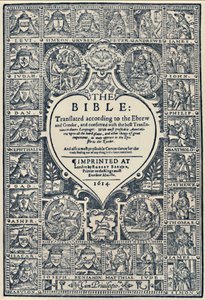 Titelseite der Genfer Bibel, 1614, 1947