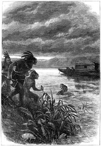 Händler auf dem Ohio River von amerikanischen Ureinwohnern angegriffen, 18. Jahrhundert, ca. 1880