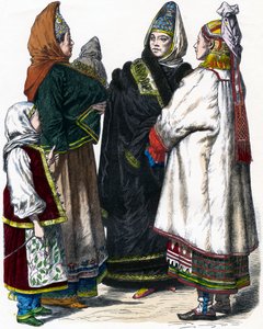 Traditionelle russische Tracht, um 1850