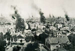 Tragische Woche 1909, Brand der Klöster. Bild veröffentlicht in der Zeitschrift "La Actualidad". Barcelona, Spanien von Unbekannt