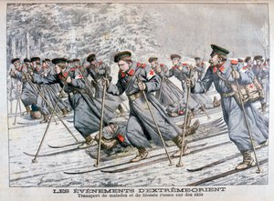Transport kranker und verwundeter russischer Truppen auf Skiern, Russisch-Japanischer Krieg, 1904