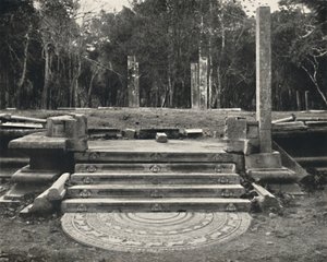 Treppe mit Darstellung von Erdgeistern, wahrscheinlich Zugang zu einem heiligen Bobaum, Anuradhapura