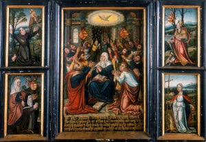 Triptychon, mit dem zentralen Panel, das den Heiligen Geist zu Pfingsten zeigt