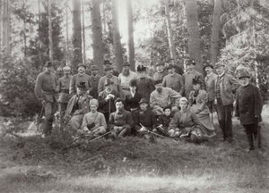 Zar Alexander III. mit Familie und Freunden auf der Jagd im Białowieża-Wald, Russland, 1894