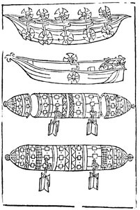 Verschiedene Formen von Paddelbooten für den Kriegseinsatz