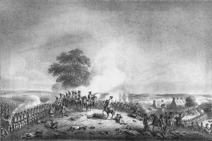 Blick von Mont St. Jean auf die Schlacht von Waterloo, 1815, ca. 1816 von Unbekannt