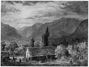 Blick in ein Tal der Cordillera, Chile, 1877