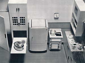 Ansicht einer Küche, entworfen von H.M.V. Haushaltsgeräte, 1938