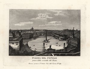 Ansicht der Piazza del Popolo mit einem ägyptischen Obelisken von Ramses II aus Heliopolis, vom Gipfel des Pincio-Hügels, Rom von Unbekannt