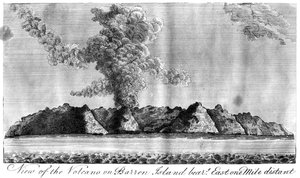 Ansicht des Vulkans auf Barren Island, Andamanen, 1799 von Unbekannt