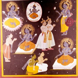 Vishnu verehrt in fünf Manifestationen, um 1690