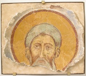 Wandmalerei eines männlichen Heiligen, byzantinisch, moderne Restaurierung von Unbekannt