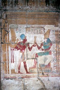 Wandmalerei von Sethos I. vor Horus, Tempel von Sethos I., Abydos, Ägypten, 19. Dynastie, ca. 1280 v. Chr. von Unbekannt