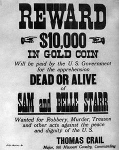 Steckbrief für die Gesetzlosen Sam und Belle Starr, um 1880-1886 von Unbekannt