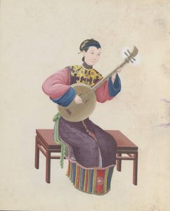 Aquarell eines Musikers, der Ruan spielt, spätes 18. Jahrhundert
