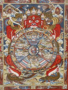 Rad des Lebens oder Rad des Samsara (Mandala). Kopan-Kloster, Bhaktapur, Nepal von Unbekannt